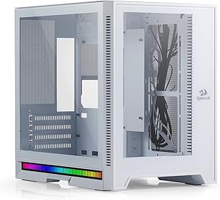 Redragon MC211 ITX Gaming PC Case, M-ATX Computer Chassis w/ 2 Tempered Glass Panels & High Airflow Perforated Panels, 240mm Radiator Support, Rhythm Sync Lighting Bar, Easy Cable Management, White