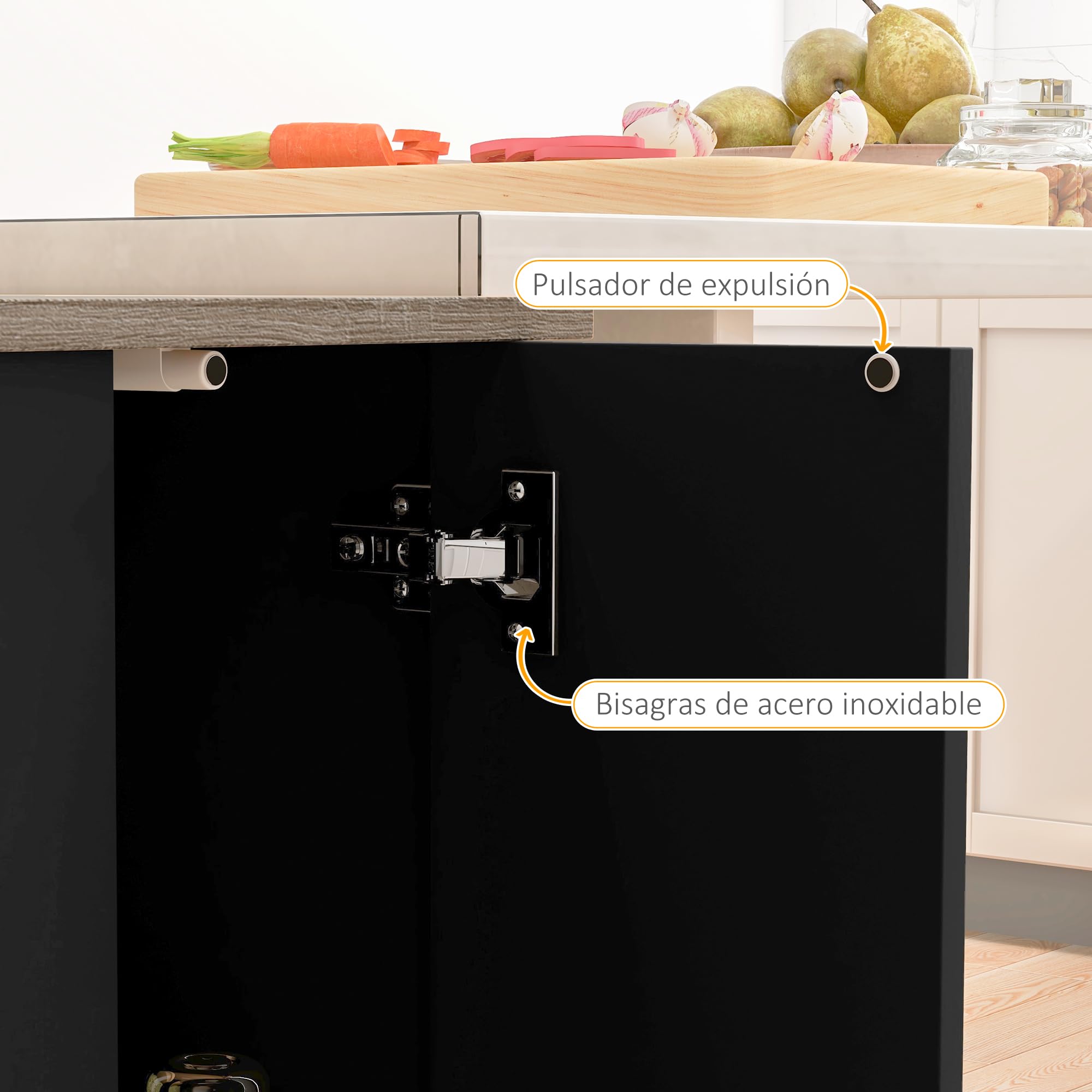 HOMCOM Isla de Cocina Mueble de Cocina con Estantes Ajustables 2 Estantes Abiertos y 2 Puertas Estilo Moderno Carga 100 kg 105x60x82 cm Negro y Roble