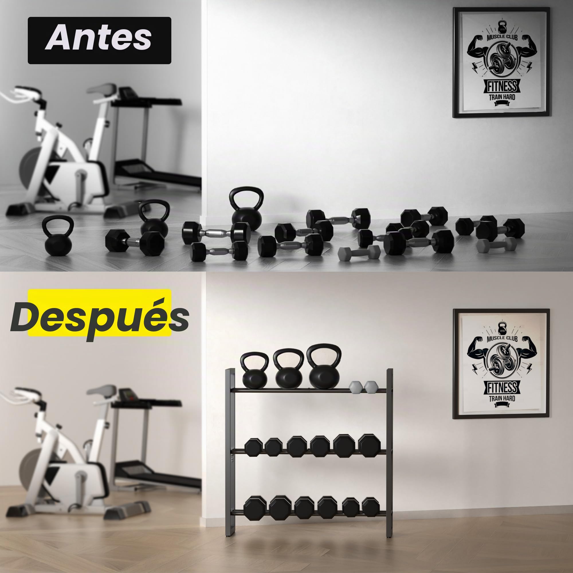 Soporte para mancuernas de 3 niveles/4 niveles, Rack de pesas para gimnasio en casa