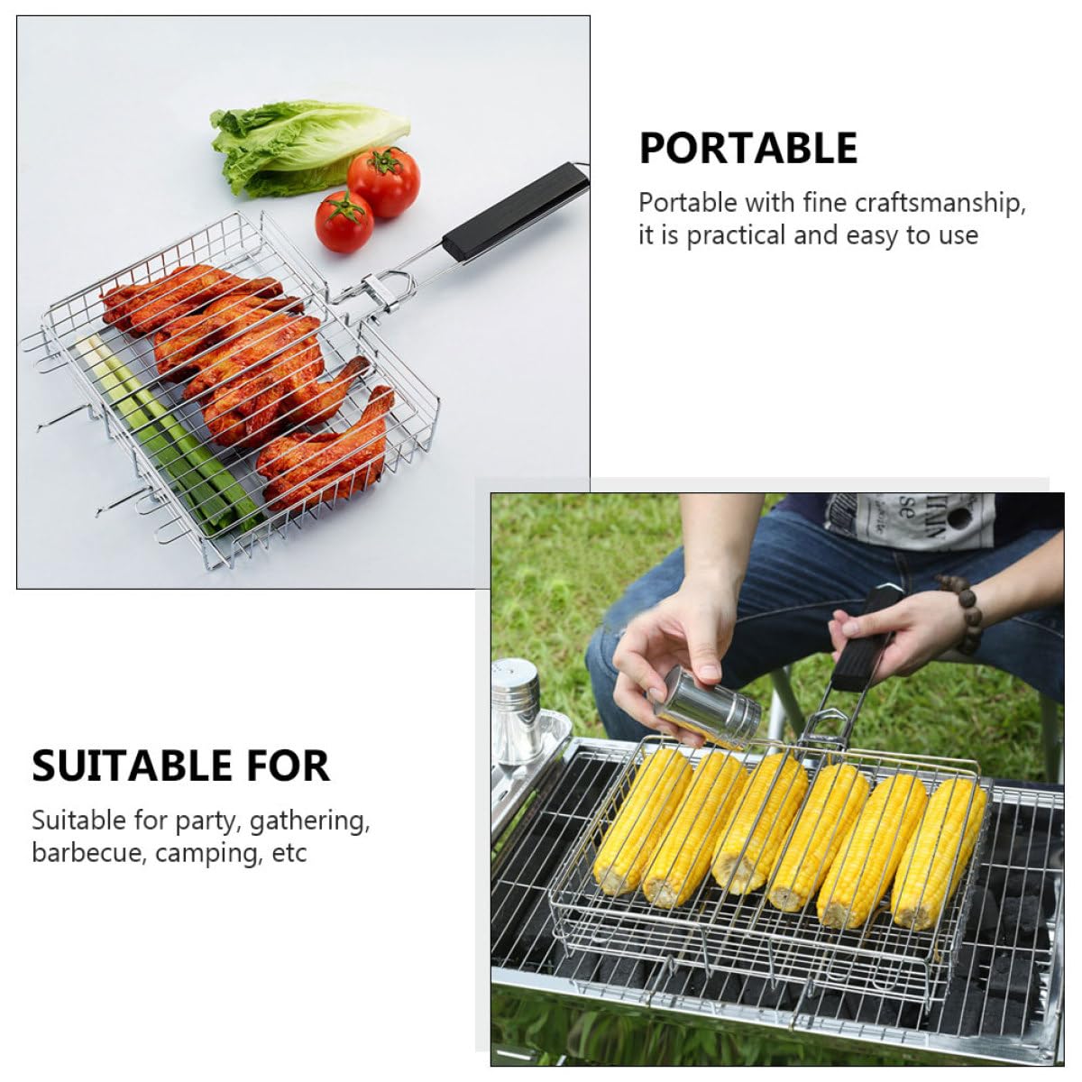 Przenośny stojak do grillowania ze stali nierdzewnej – kompaktowe narzędzie składane do gotowania na świeżym powietrzu, grillowania ryb i kurczaków, idealny na kemping i tailgating