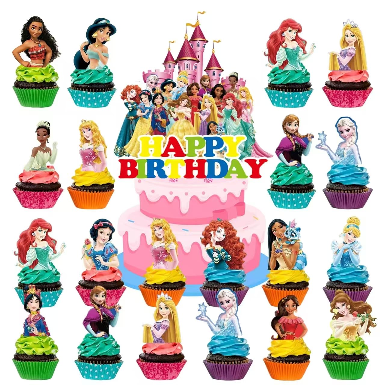 Photo 1 of 30 Pcs Cake Cupcake Topper Decoration for Princess-Themed Cupcake Toppers Cake Topper for Girls Birthday Party and Baby Shower