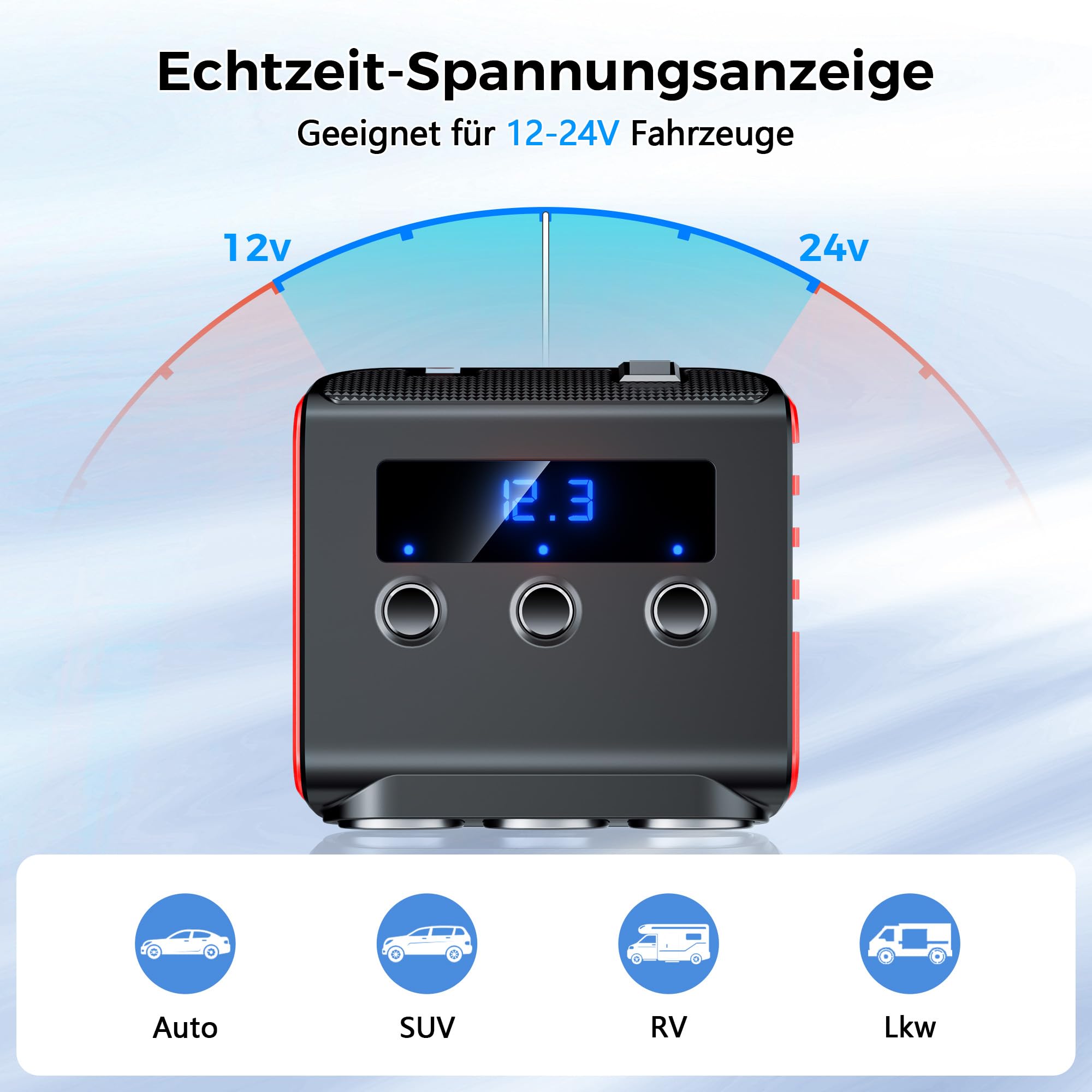 SONRU 180W Zigarettenanzünder Verteiler, 7 in 1 Auto Ladegerät Adapter Kfz, 3 Fach 12V/24V Steckdose mit 45W PD & 3 USB, Autoladegerät Zigarettenanzünder Stecker für iPhone 17/iPad/Dashcam/GPS