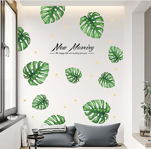 Miniatura 2 de Efavormart - Calcomanías de pared de hojas de Monstera tropicales, color verde, calcomanías extraíbles