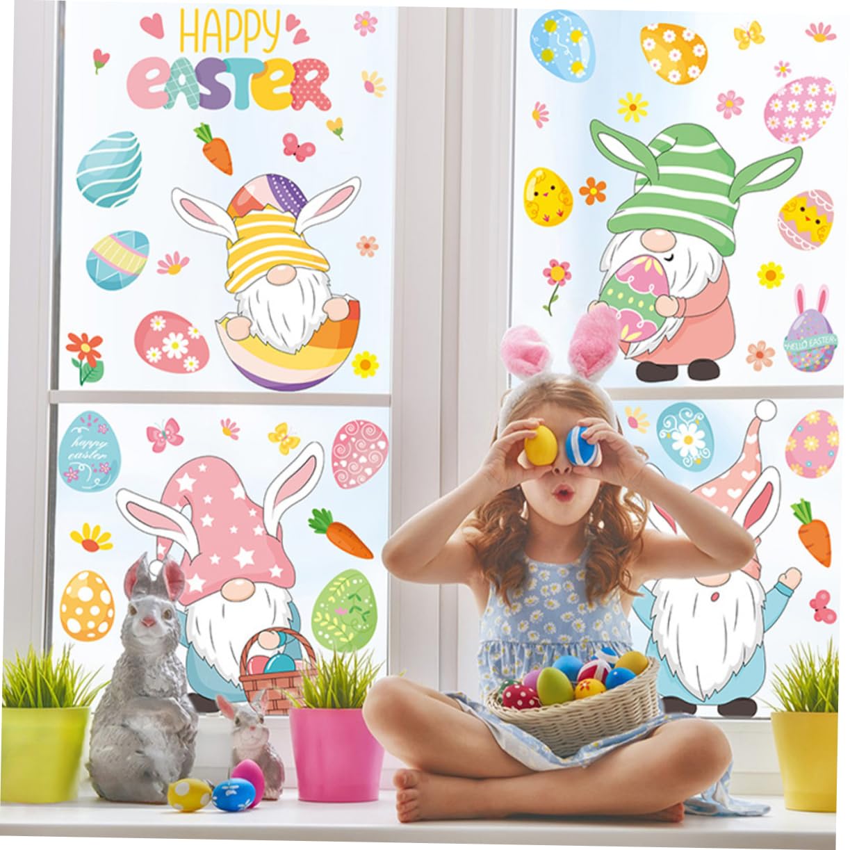 MAGICLULU 5 Sätze Wandtattoo Ostern Ei Zwerge Häschen Fensterfolie Cartoon-kaninchen Haften Festival-fensteraufkleber Film Füllstoffe Fenster Kaninchen Aufkleber Glasaufkleber Zu Ostern Pvc
