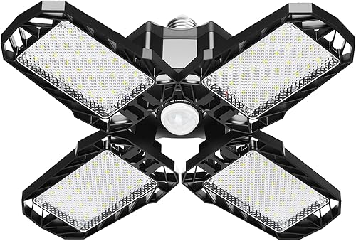 AUDLES Luz de garaje con sensor de movimiento, 150 W, 15000 lúmenes, 6500 K, luces LED de garaje, luces de techo LED con 4 paneles deformables,