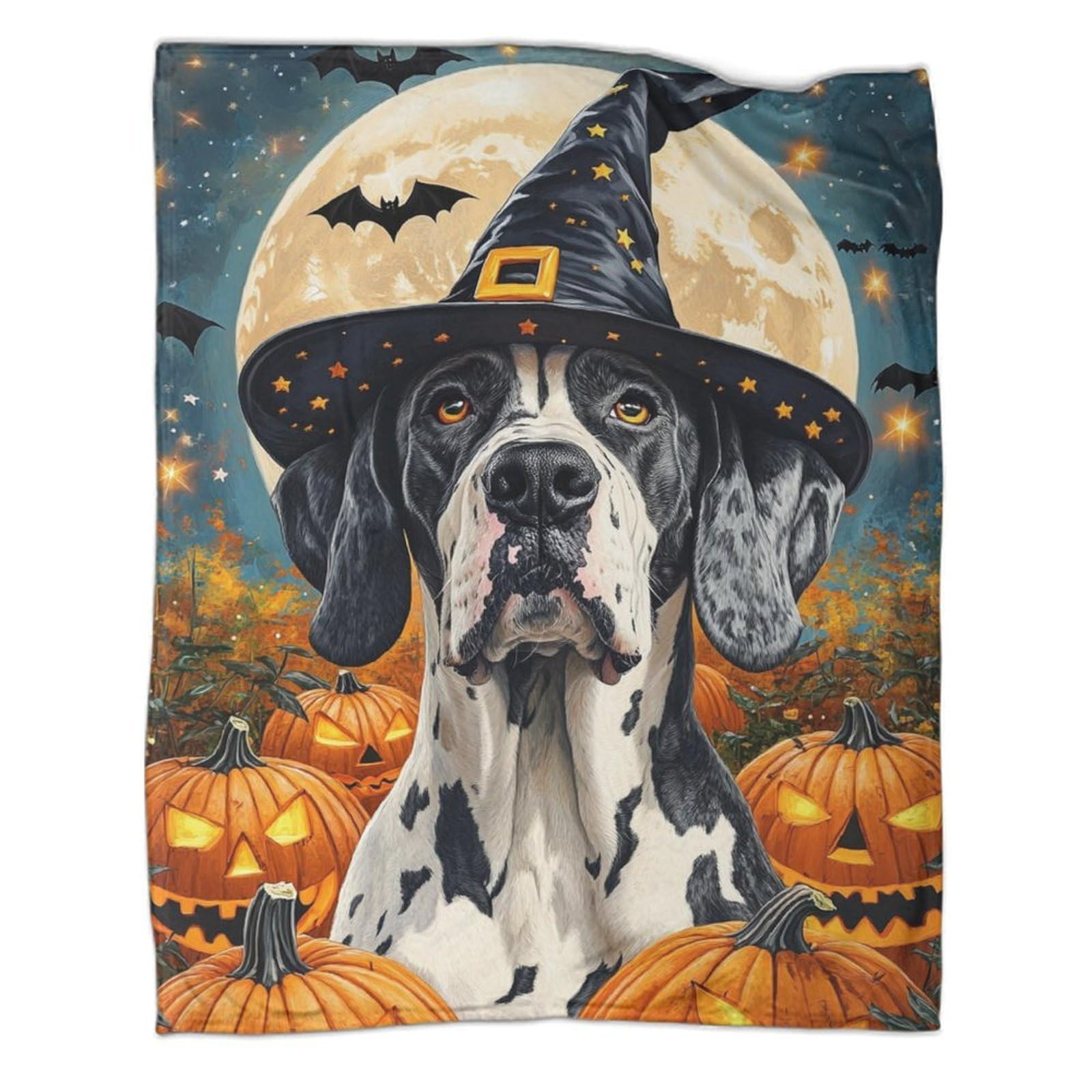 Dalmate Chien Couverture Douillette en Flanelle Polaire 3D Citrouilles éclairées Couverture De Canapé Douce Et Duveteux pour Canapé Et Salon 70x80inch(180x200cm)