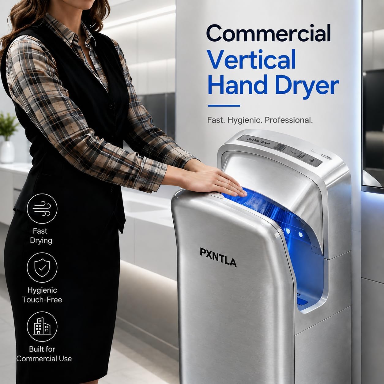 Commercial Vertical Hand Dryer with HEPA Filter, 2000W High Speed Jet Air Hand Dryer for Hotel, Mall, Office & Restaurant Public Restrooms (Silver)