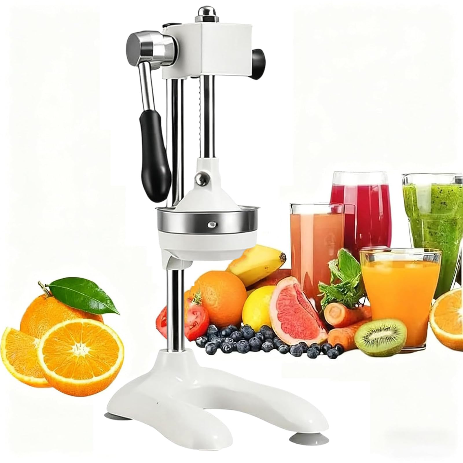 Spremiagrumi Manuale Professionale, Spremiagrumi Manuale in Acciaio Inox, Spremiagrumi Manuale per Agrumi, Base Stabile, Facile da Pulire, Alta Resa, per Uso in Cucina O Bar White