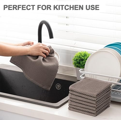 Miniatura 5 de joybest Paños de cocina de algodón, paquete de 8 paños de cocina de tejido de gofre, ultra suaves, absorbentes, paños de secado rápido, trapos de