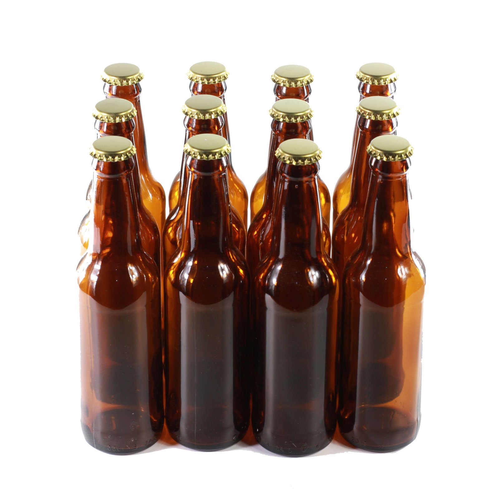 Confezione da 12 Bottiglie di Birra in Vetro con 12 Tappi Dorati, Marrone, 330 ml