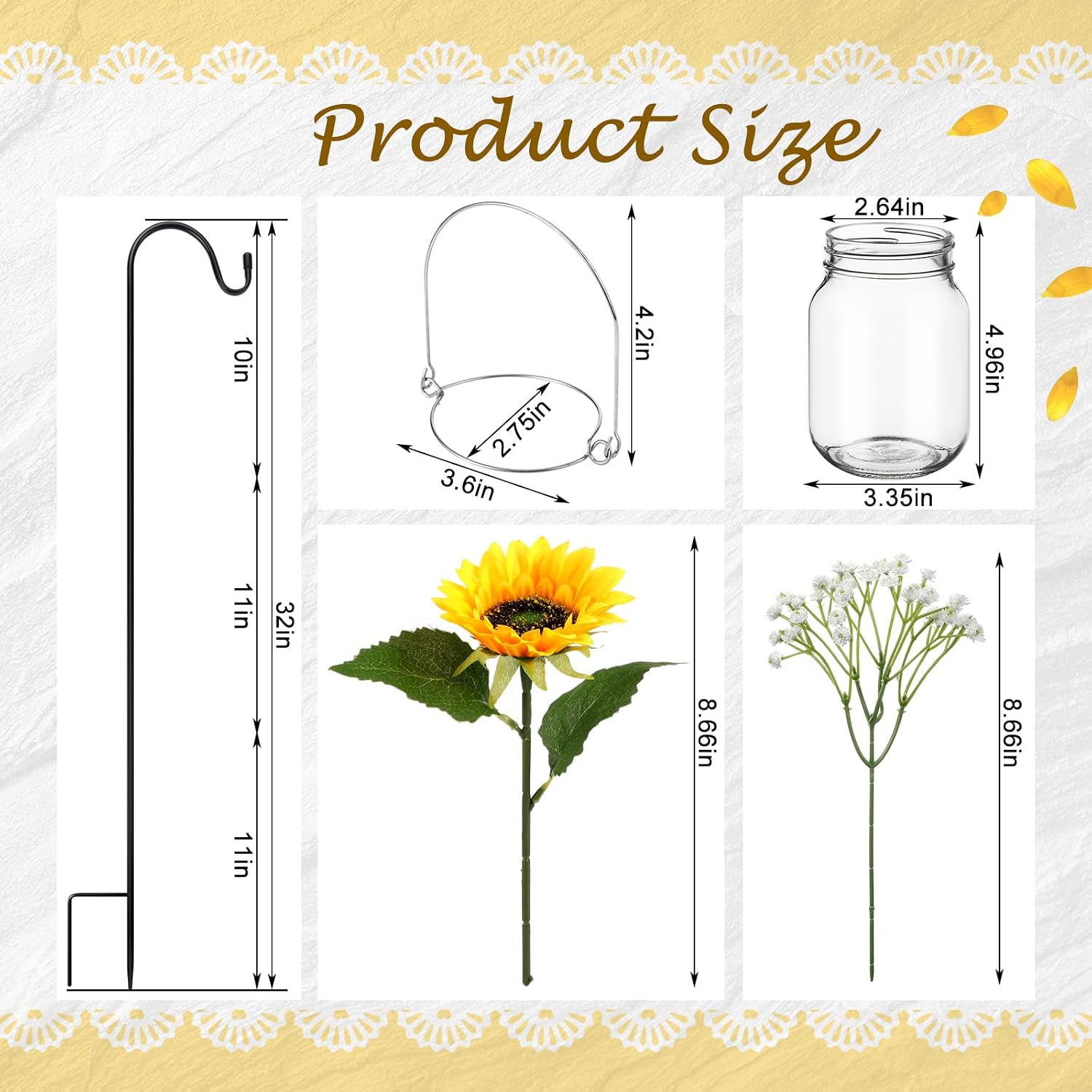 FoldTier 108 Pcs/12 Sets Sunflower Mason Jar Wedding Aisle Decorating Kit image 3