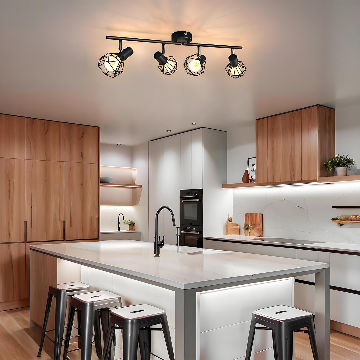 faretti soffitto orientabili, lampadario faretti con 4 Attacco E14,lampada da soffitto retrò, applique soffitto per Cucina, Soggiorno, Camera da Letto,neri(Senza Lampadina)