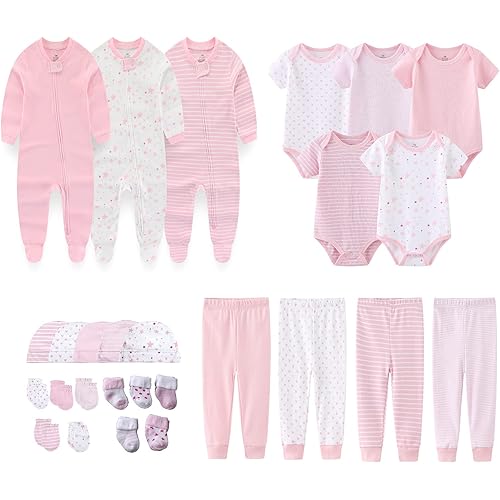 Newborn Layette Gift Set 27-Piece Baby Girl Clothes Bodysuits, Pants Essentials and Accessories 0-6Months
