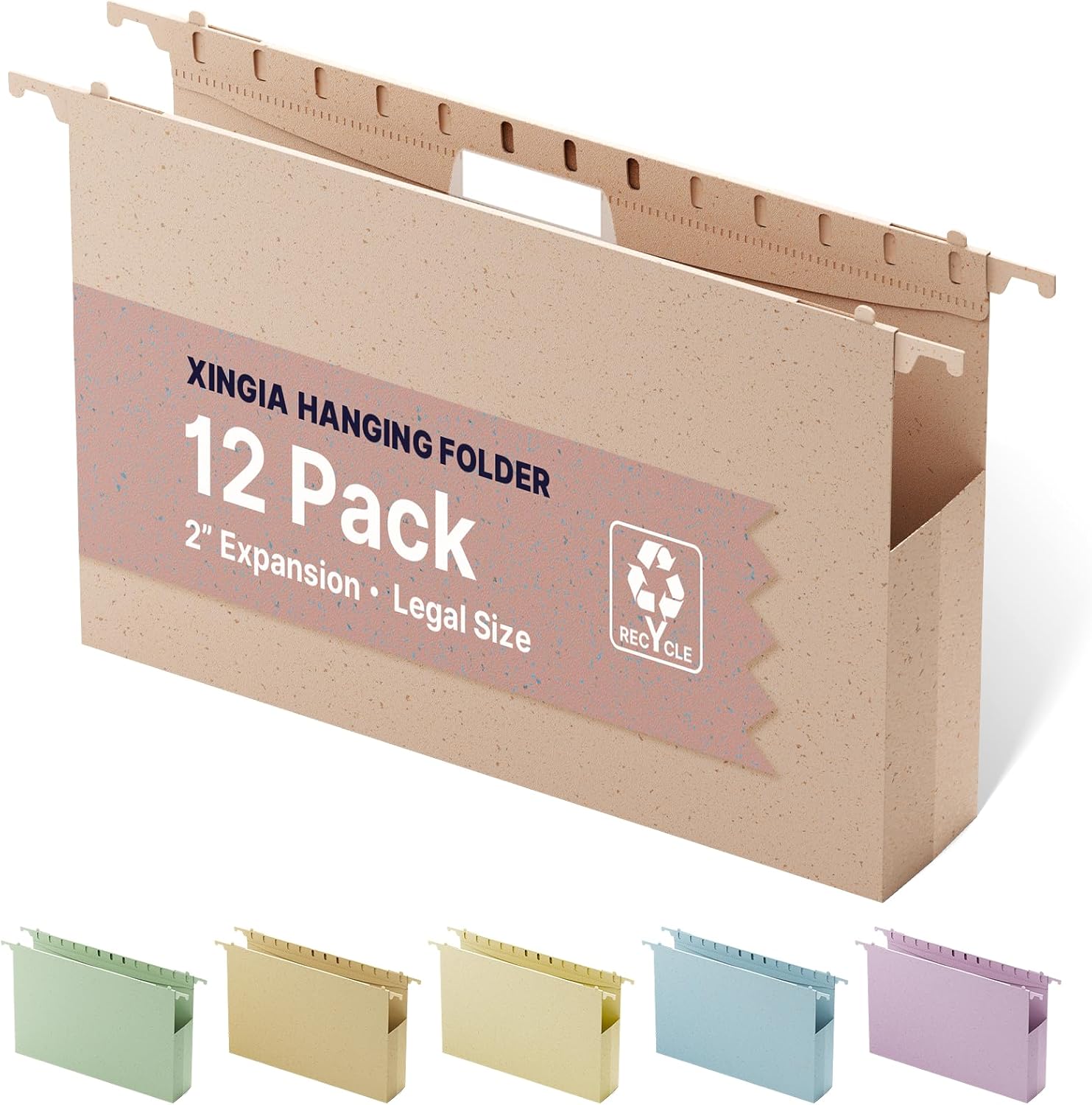 XINGIA Wheat Straw Plastic Hanging File Folders Legal Size,2 Inch Expansion Extra Capacity Hanging Folders for Filing Cabinets,12 Pack Heavy Duty Expanding Pocket for Bulky Files(Morandi Pink)