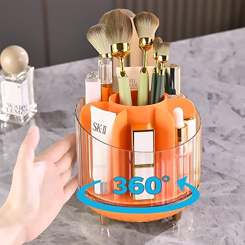 Miniatura 3 de Organizador de maquillaje giratorio de 360  Organizador de maquillaje giratorio para tocador, amplio soporte para brochas de maquillaje, 7 ranuras
