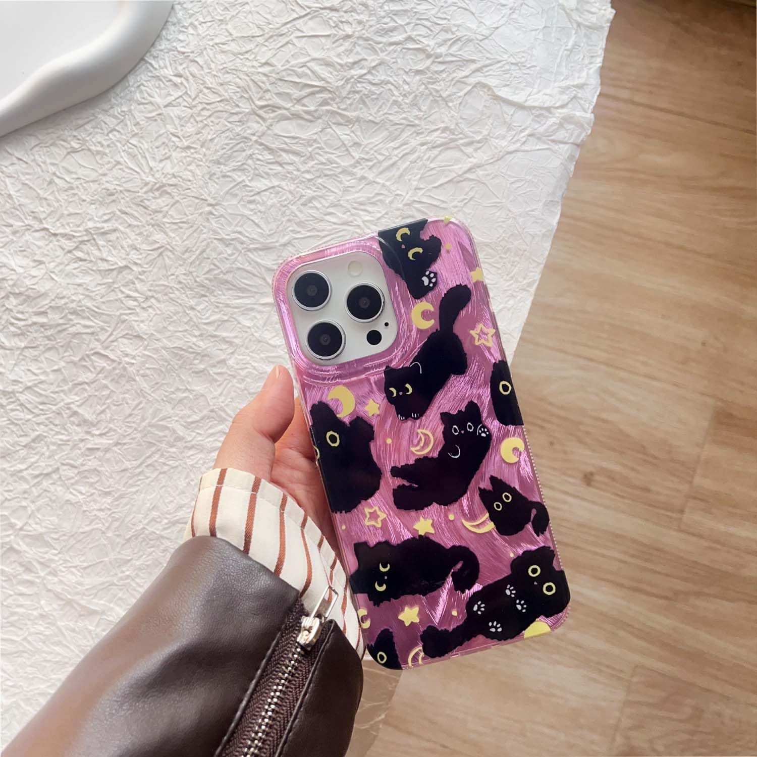 Fycyko Phone Case for iPhone 16 Pro Max Cute Cat Pattern Aesthetic Cool Girly with Phone Charms Strap Chain Protective Case for iPhone 16 Pro Max-Pink - Image 4