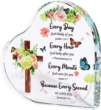 Christian Gifts for Women Friends Inspirational Glass Colourful Sign Plague Ecthed Bible Verses Presents for Her Prayer Religious Keepsake Decorative Ornament