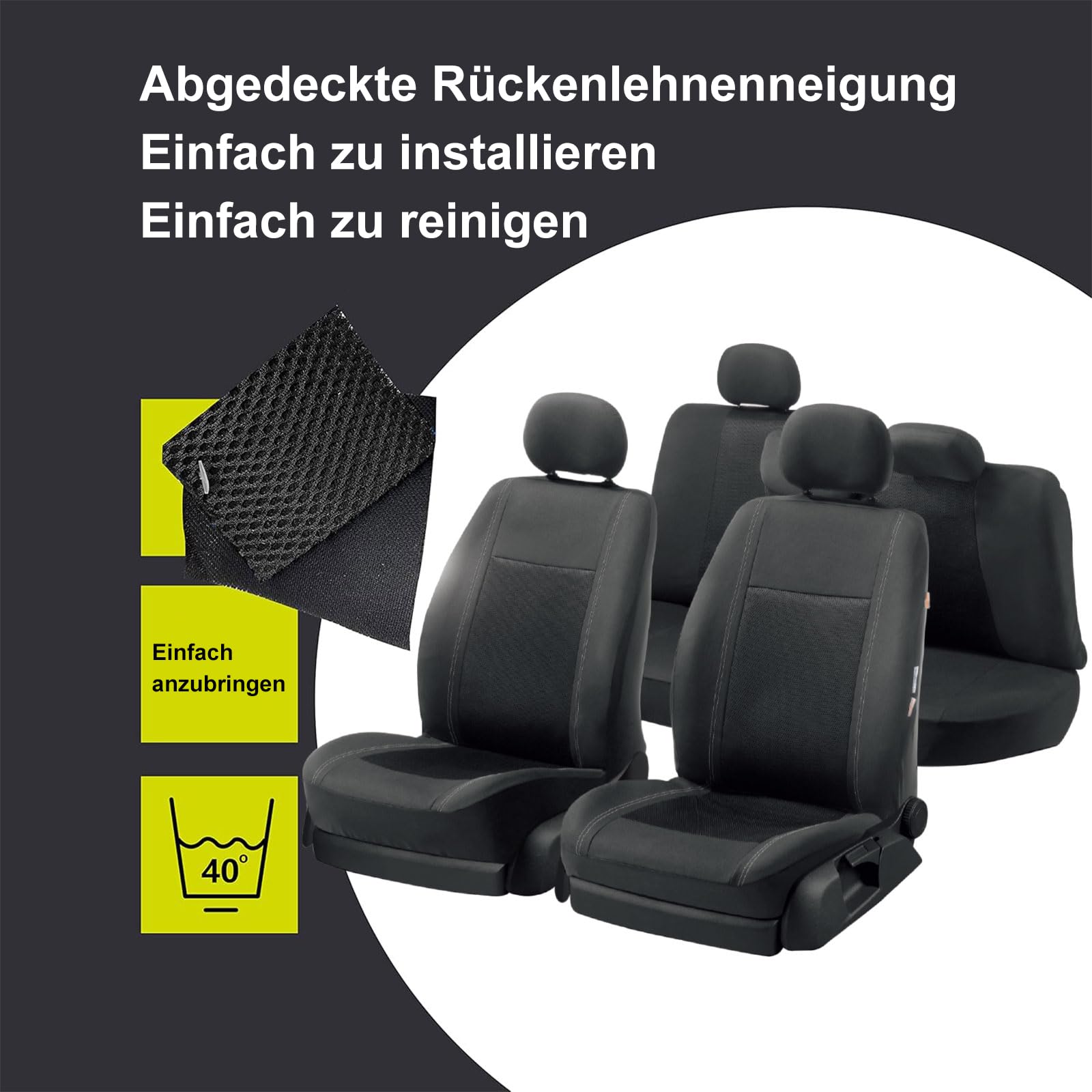 Funda de Asiento de Coche Universal 9 Negro | Cubre Universal | Protector de Asiento Delantero para Delantero y Trasero Impermeable