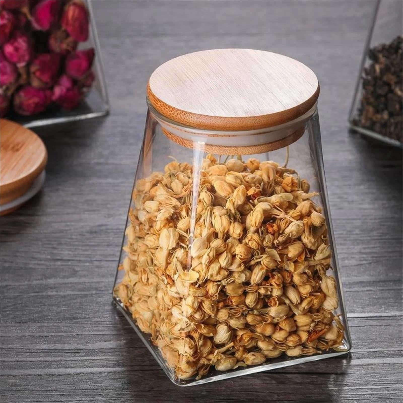 VorratsgläSer Aus Glas 5Pcs versiegelt Tank transparent Glas Lebensmittel Lagerung Gläser Haushalt Luftabsaugung luftdichten Behälter FüR Tee Und Kaffeebohnen(7x10x10.2cm)