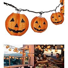 Halloween Lantern String Lights, Jack O Lanterns Pumpkin String Lights Plug in, 10 Orange Lights String 9.83FT Connectable Indoor/Outdoor Halloween Decorations