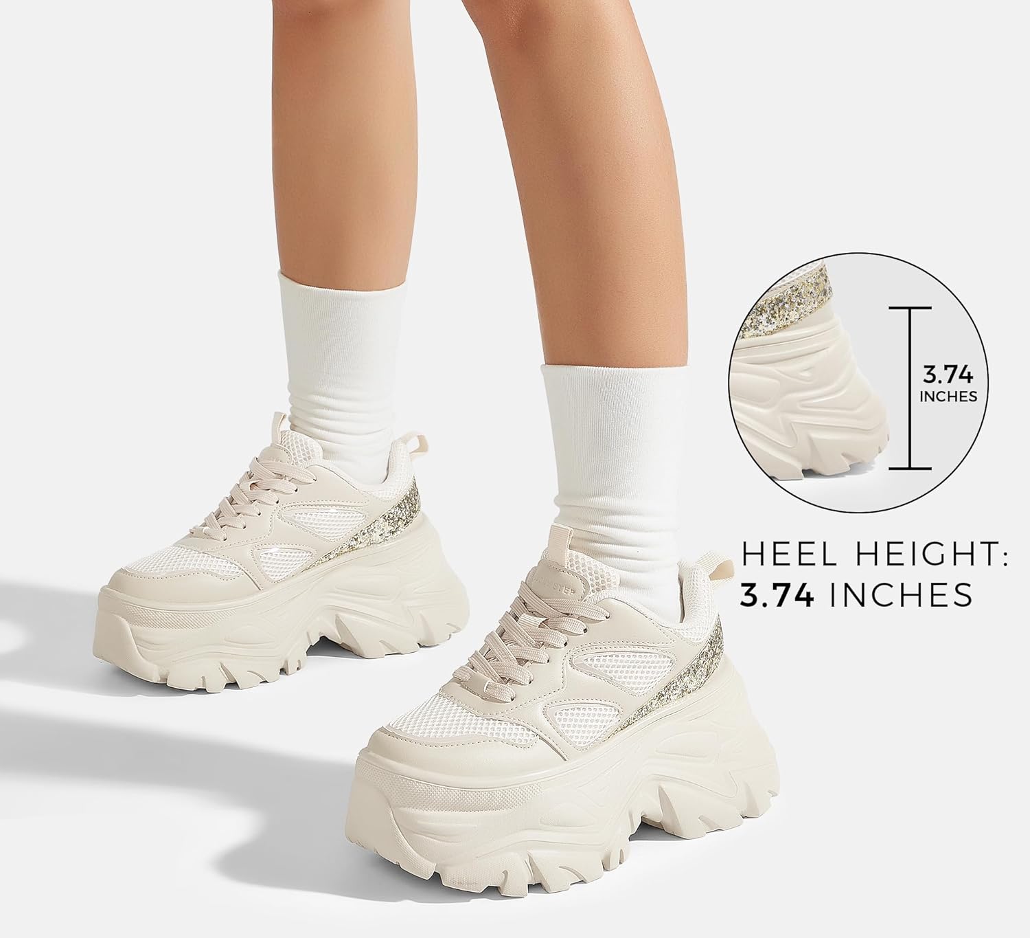 LUCKY STEP Women's Rhinestone Chunky Sneakers Breathable Lace-Up Platform Walking Sneakers Fashion Casual Dad Shoes - Image 6