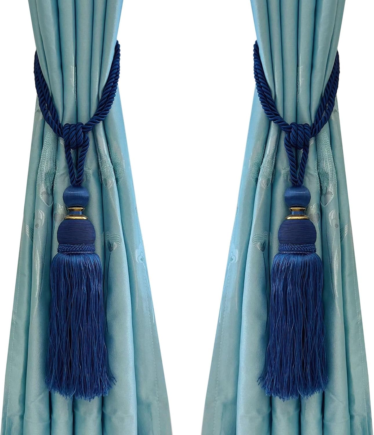 Selling Wonderful Curtain Holdbacks Curtains Tiebacks Home Decorative Braided Buckle Fastener Accessories Window Drapery Ball Tassels Tiebacks, Set of 2 (Blue)