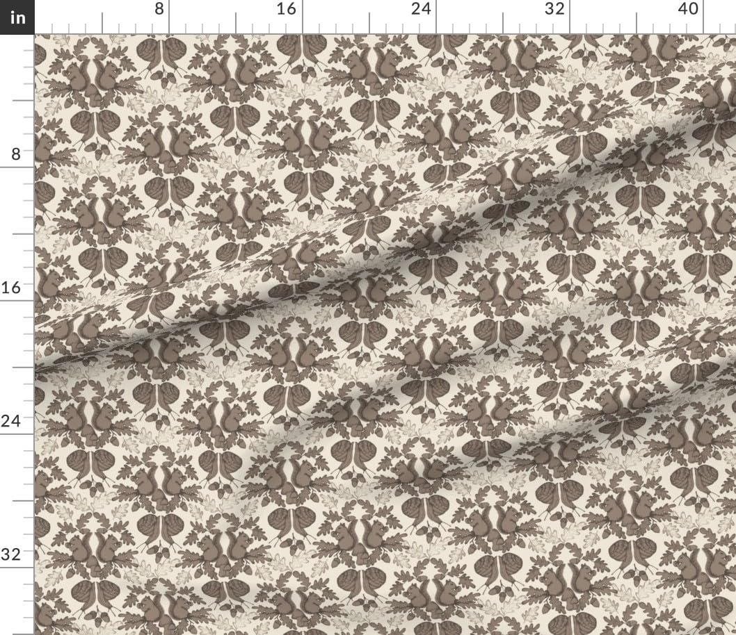 Spoonflower Fabric - Vintage Woodland Squirrel Damask Leaves Victorian Autumn Snail Printed on Petal Cotton Fabric Fat Quarter - Sewing Quilting Apparel Crafts Decor