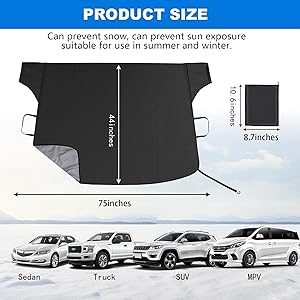 Eamefia Windshield Cover for Ice and Snow,New Upgraded Heavy Duty 600D Windshield Snow Cover,Extra Large Size (75"x45"),Windproof Winter Frost and Deicing Awning Suitable Fzor Cars, Trucks, SUVsL