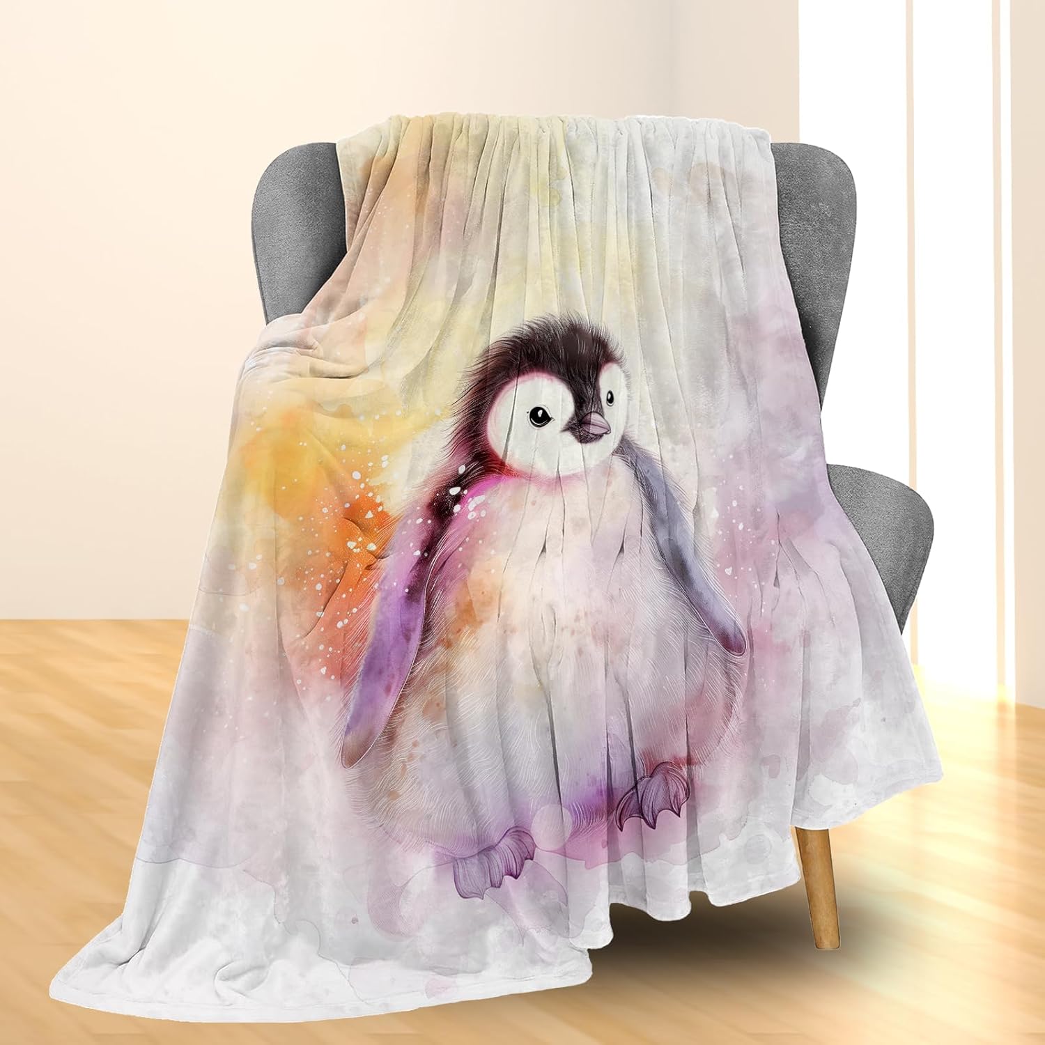 Charming Penguin Blanket, Soft, Cozy, Lightweight, and Fuzzy Flannel Throw - Ideal for Couch, Bed, Travel - Fluffy Decorative Home Decor, Perfect for Outdoor Use 60"x50"
