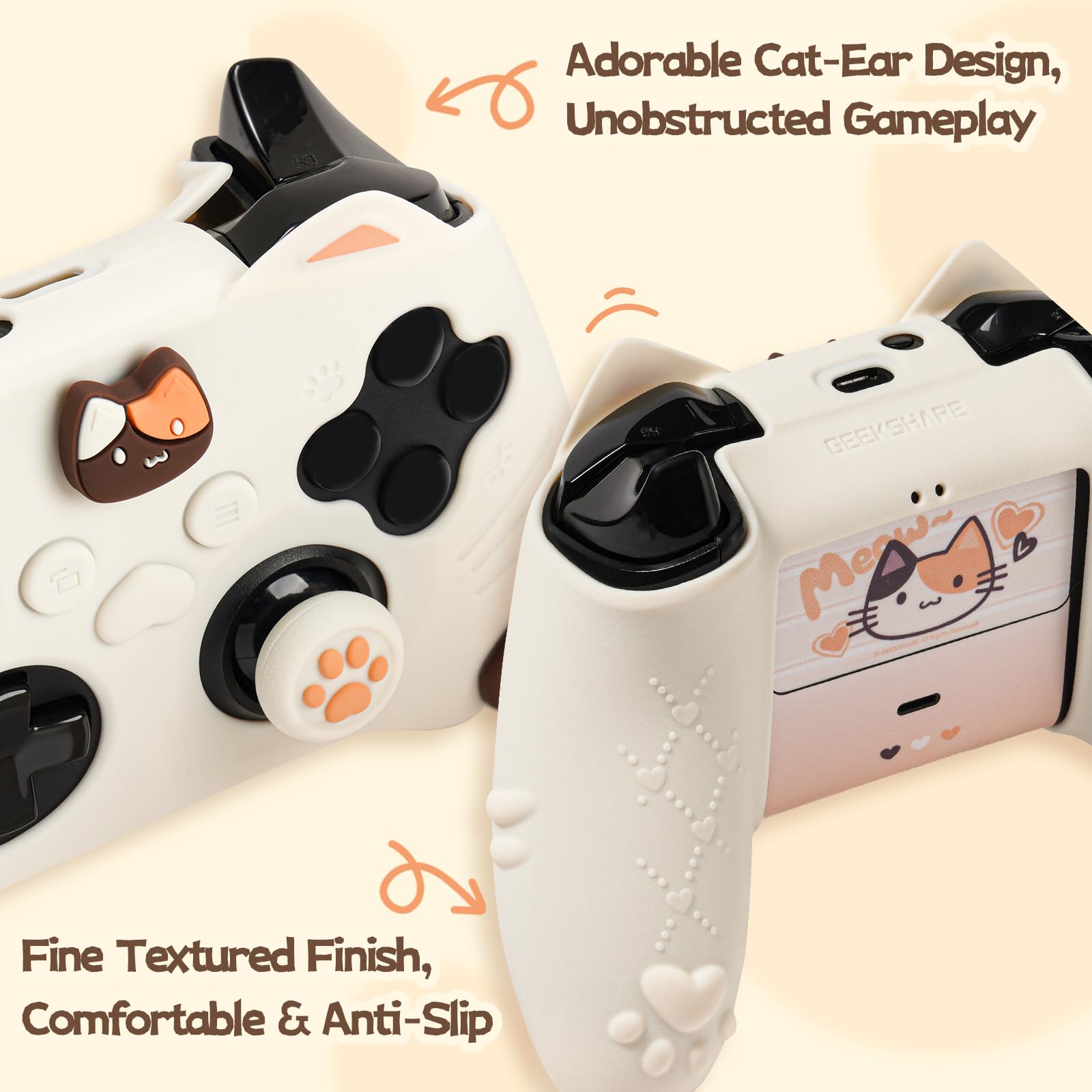 GeekShare Funda protectora de silicona para mando Xbox Series X/S, funda suave antideslizante con 2 tapas de joystick, agarre ergonómico para gamer, gato calico
