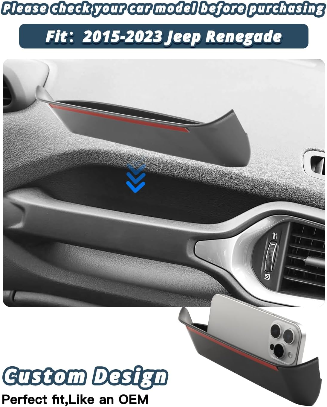 Ruiya 2015-2023 Renegade Console Organizer for Jeep Renegade Accessories ABS Material Passenger Storage Box Compatible with 2015-2020 2021 2022 2023 Jeep Renegade Latitude/Altitude/Trailhawk/Limite