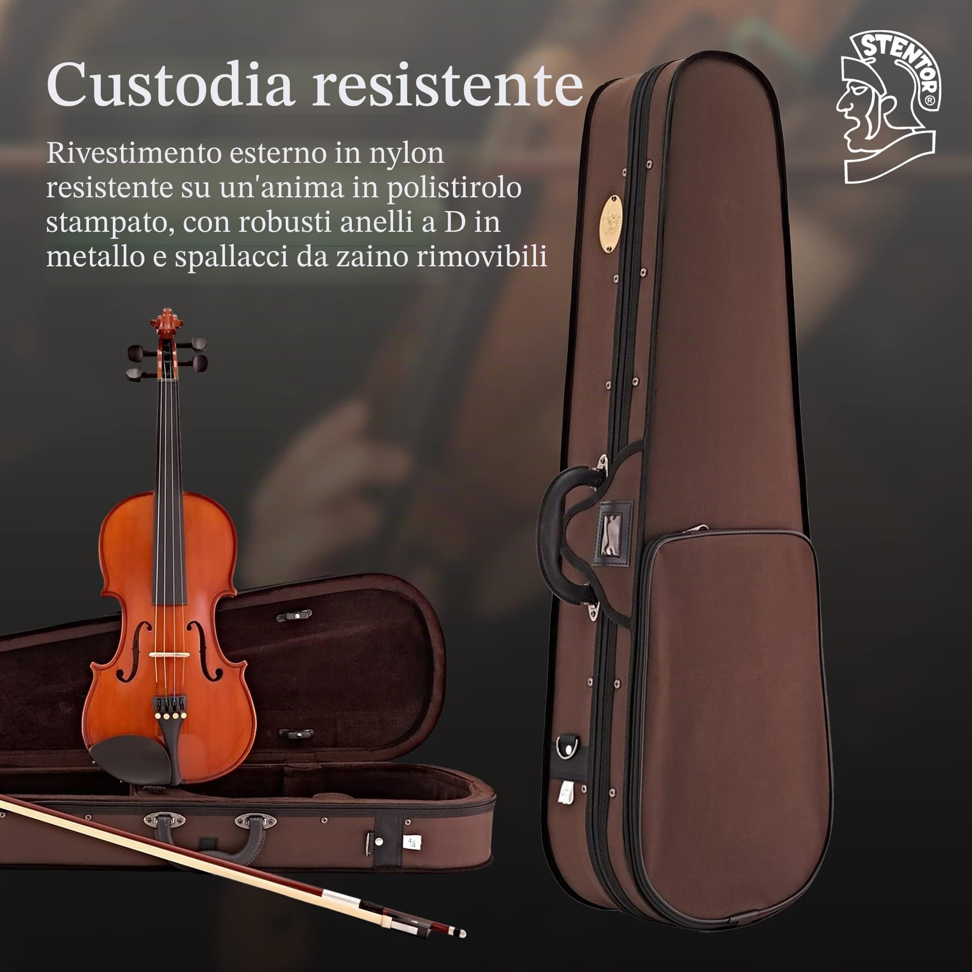 Stentor - Violino standard da studente, misura 4/4,per principianti, con archetto in legno e custodia (1018A - 4/4)