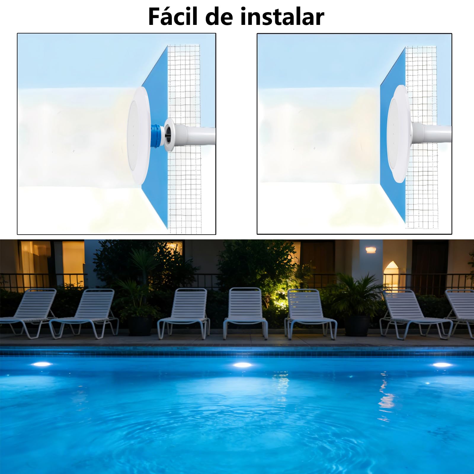 Foco LED para Piscina, 25W RGB con rosca exterior de 1,5 pulgadas, IP68 12V AC Lámpara Subacuática para Piscinas de Hormigón/Piscinas de Poliestireno Expandido