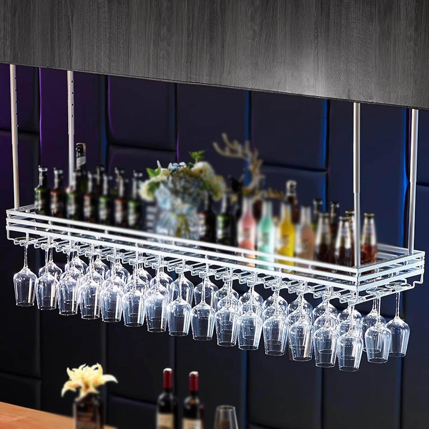 SXYKXYDL Metal Wine Rack - Hanging Holder, Ceiling Mount Design, Floating Shelf for Bar, Restaurant, Kitchen