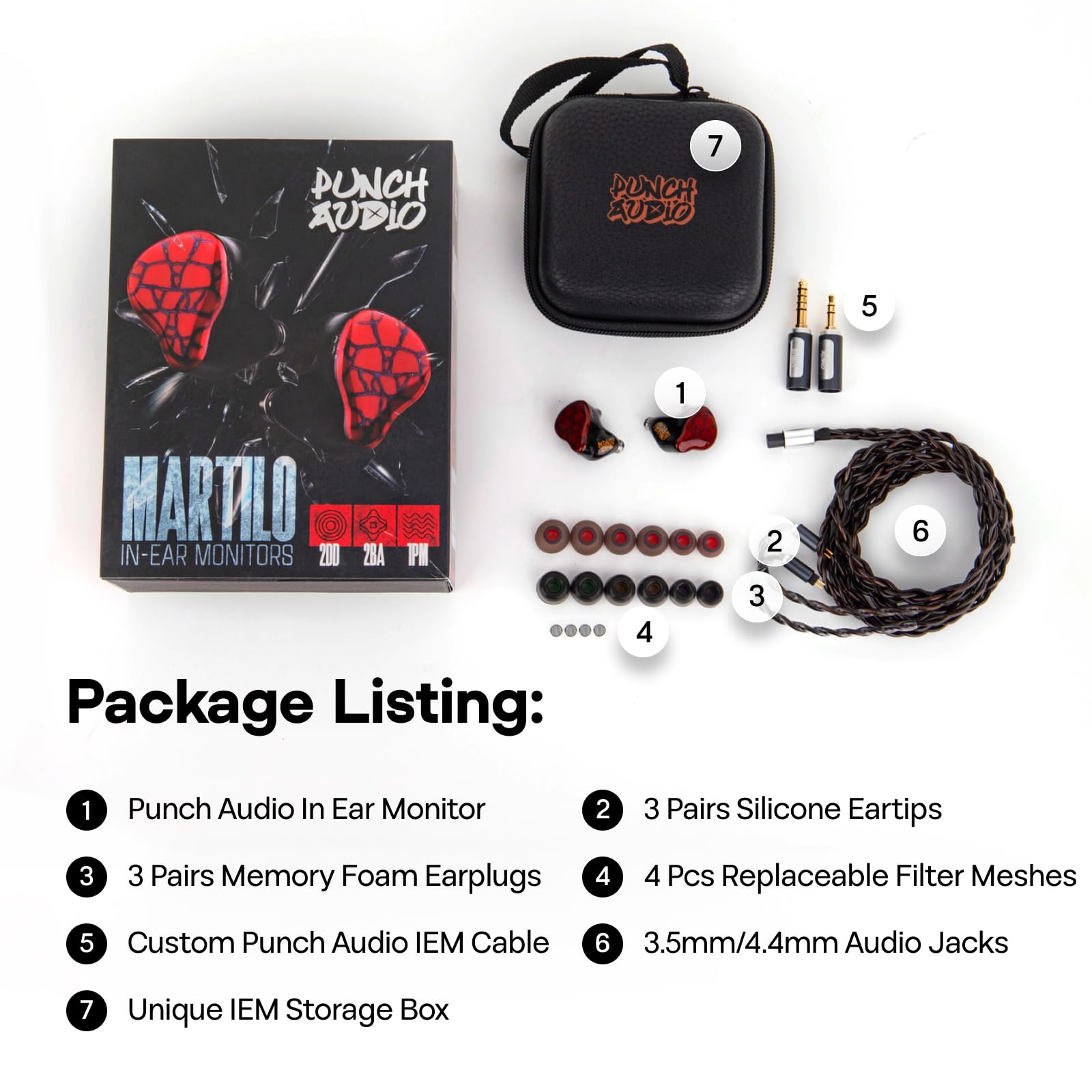Linsoul Punch Audio Martilo in Ear Monitor, 1 Planar + 2BA + 2DD Ecouteurs basshead à conducteur Hybride, IEM filaires HiFi, avec détails précis pour Le Monitoring EDM Hip-Hop