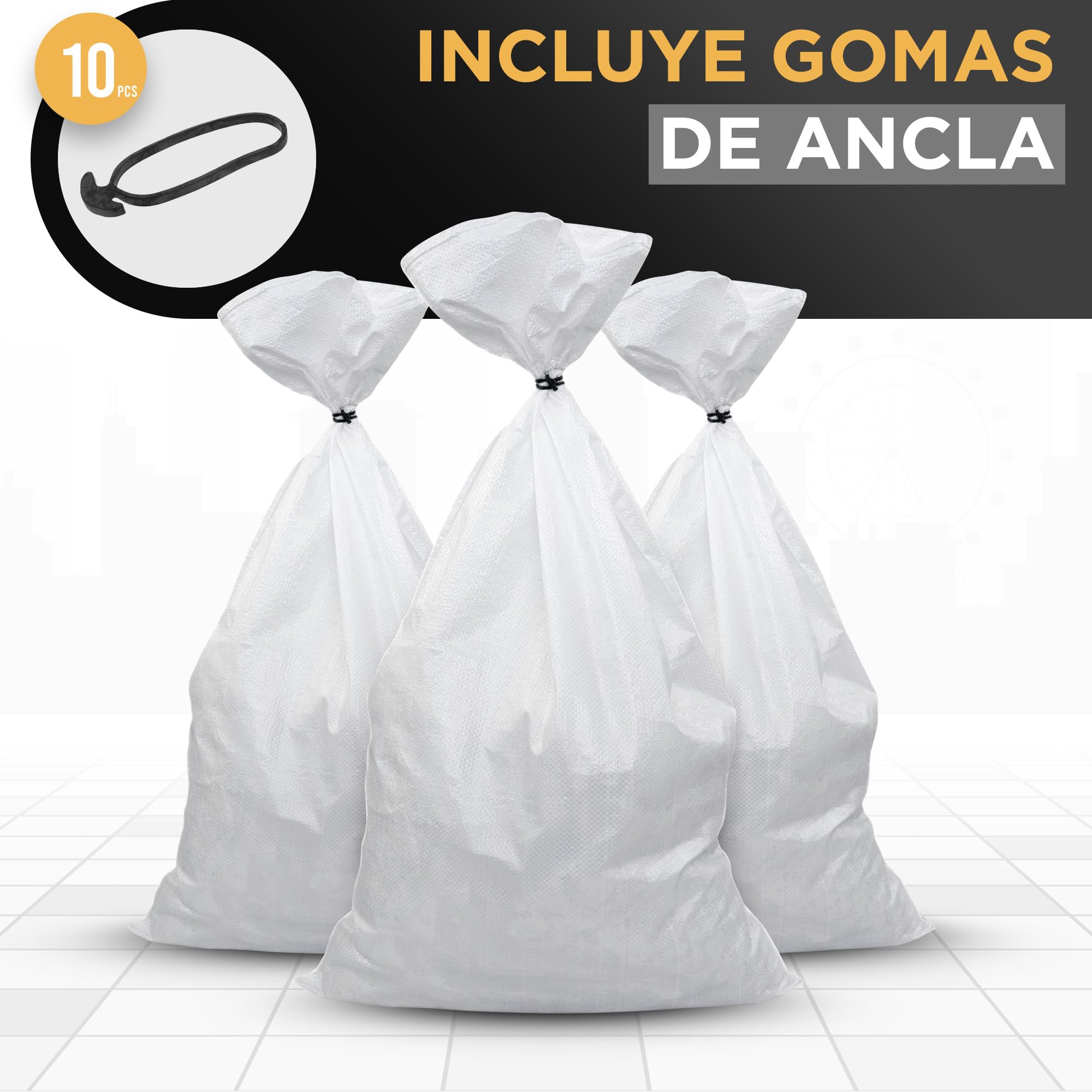 Pack 10 Sacos para Escombros | 55 x 95cm - Muy Resistentes (55kg) & Reutilizables | Saco de Escombros perfectos para Arena, Tierra, Jardin, Construcción y Hojas