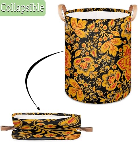 Miniatura 3 de Hohloma - Cesta de lavandería redonda y plegable con textura de patrón, cesta grande para almacenamiento de juguetes, bolsa de ropa sucia con asa de