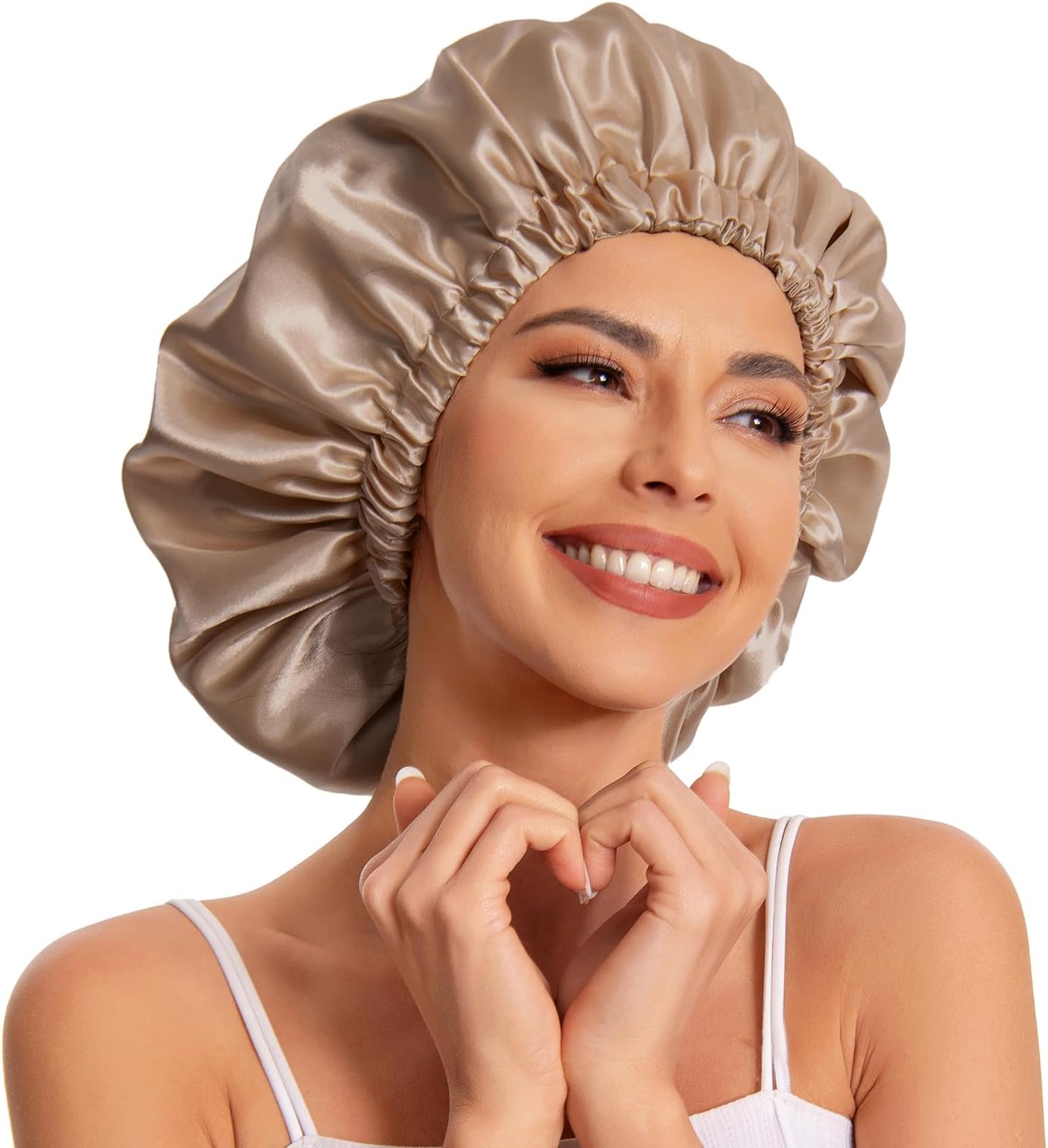 Satin Bonnet Silk Bonnet Hair Bonnet for Sleeping-Slouchy Beanie Hat Satin Sleep Cap for Women's Natural & Curly Hair(Khaki)