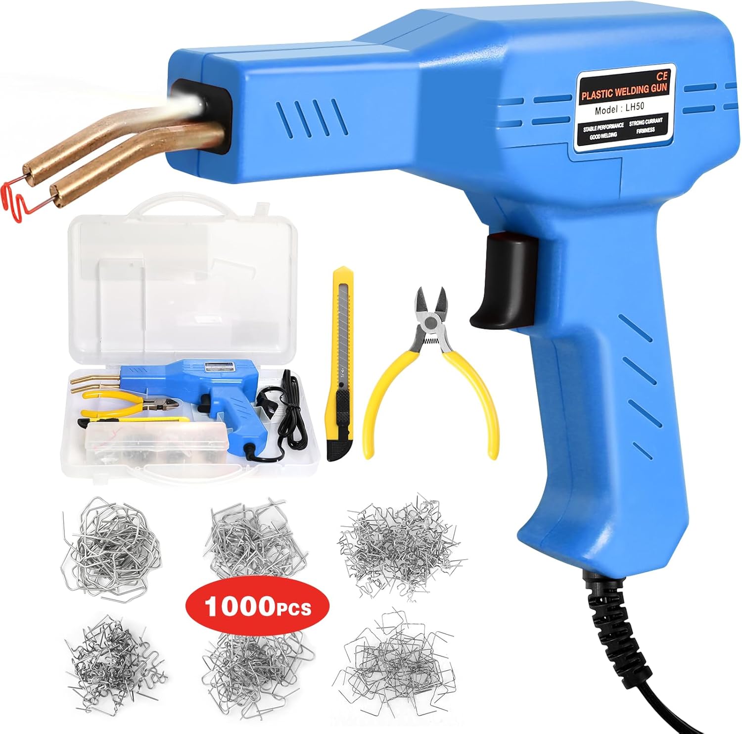 ATOLS Plastic Welder, 1000PCS Staples, Plastic Welding Kit, Hot Stapler Kit, Plastic Welder Gun Kit, Car Bumper Repair Kit, Plastic Repair Kit Blue-Corded