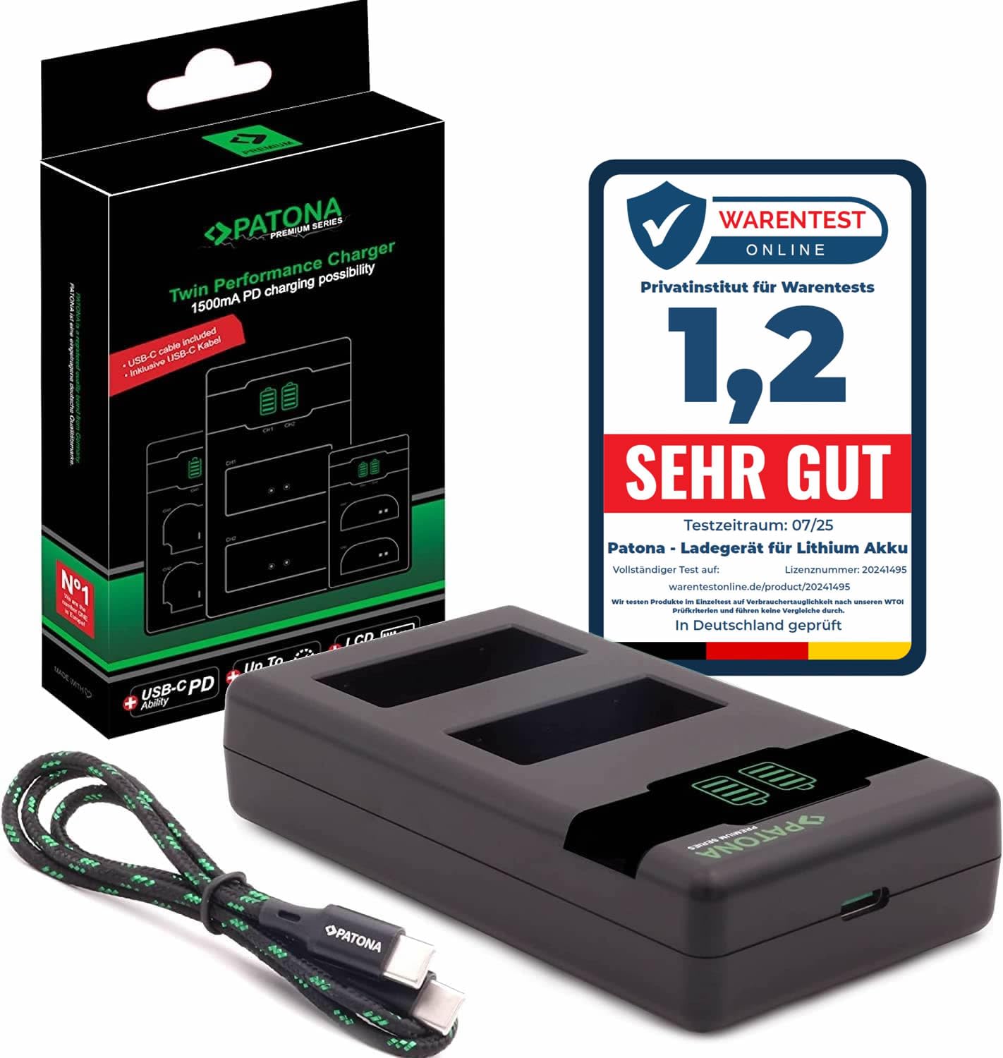 PATONA NP-W126s NP-W126 Premium Caricabatterie PD-Performance (1000mA), Caricatore Dual LCD USB-C PD/QC capace, ricarica rapida con alimentatore 20W compatibile con Fujifilm X-M5 X100VI X-S10 X-T30