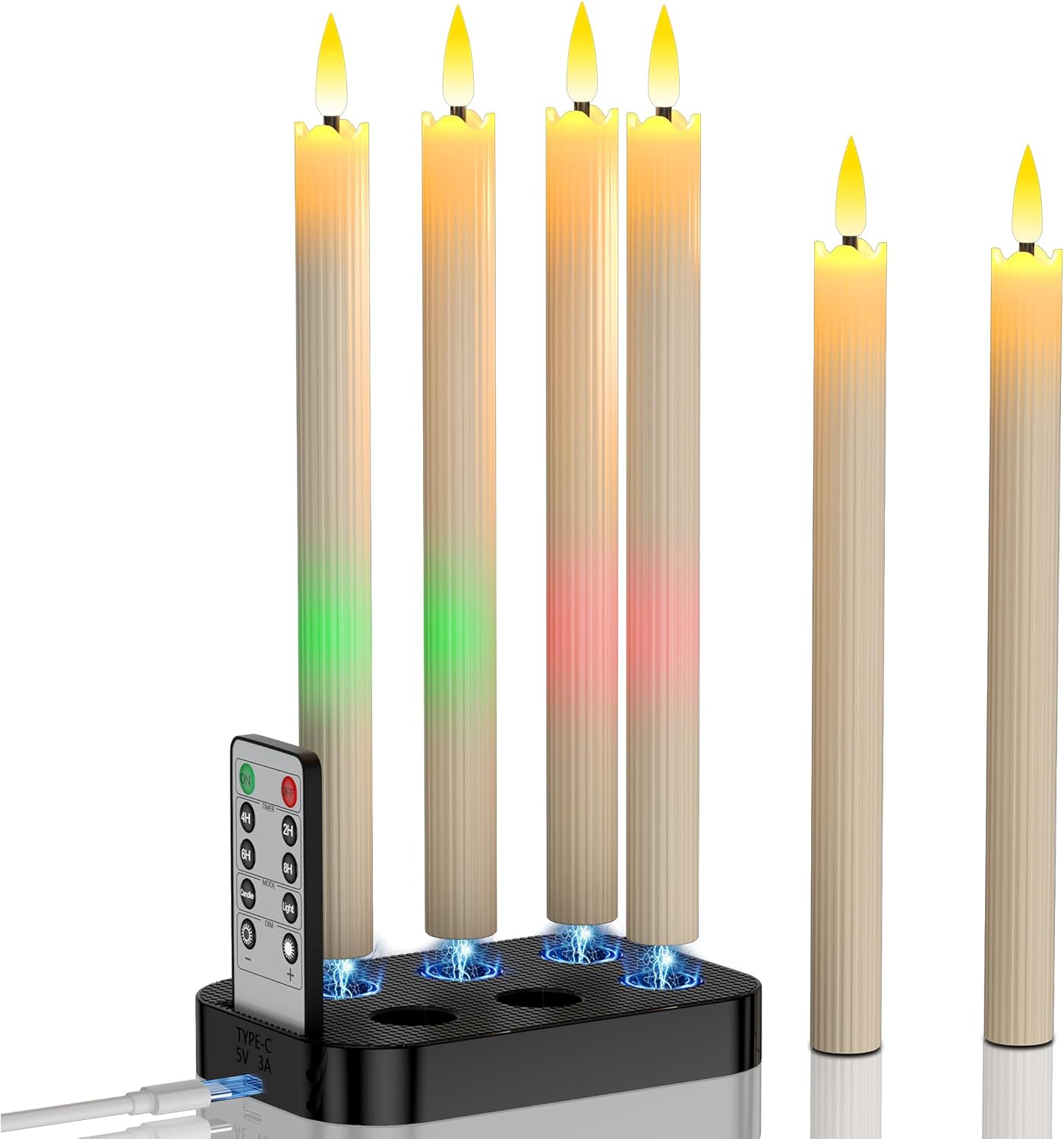 YiaMia Upgraded Flameless Taper Candles 6 Pack, Rechargeable Taper Candles with Magnetic Wireless Charging Base & Remote, Battery Operated Candlesticks for Wedding, Halloween, Home Decoration