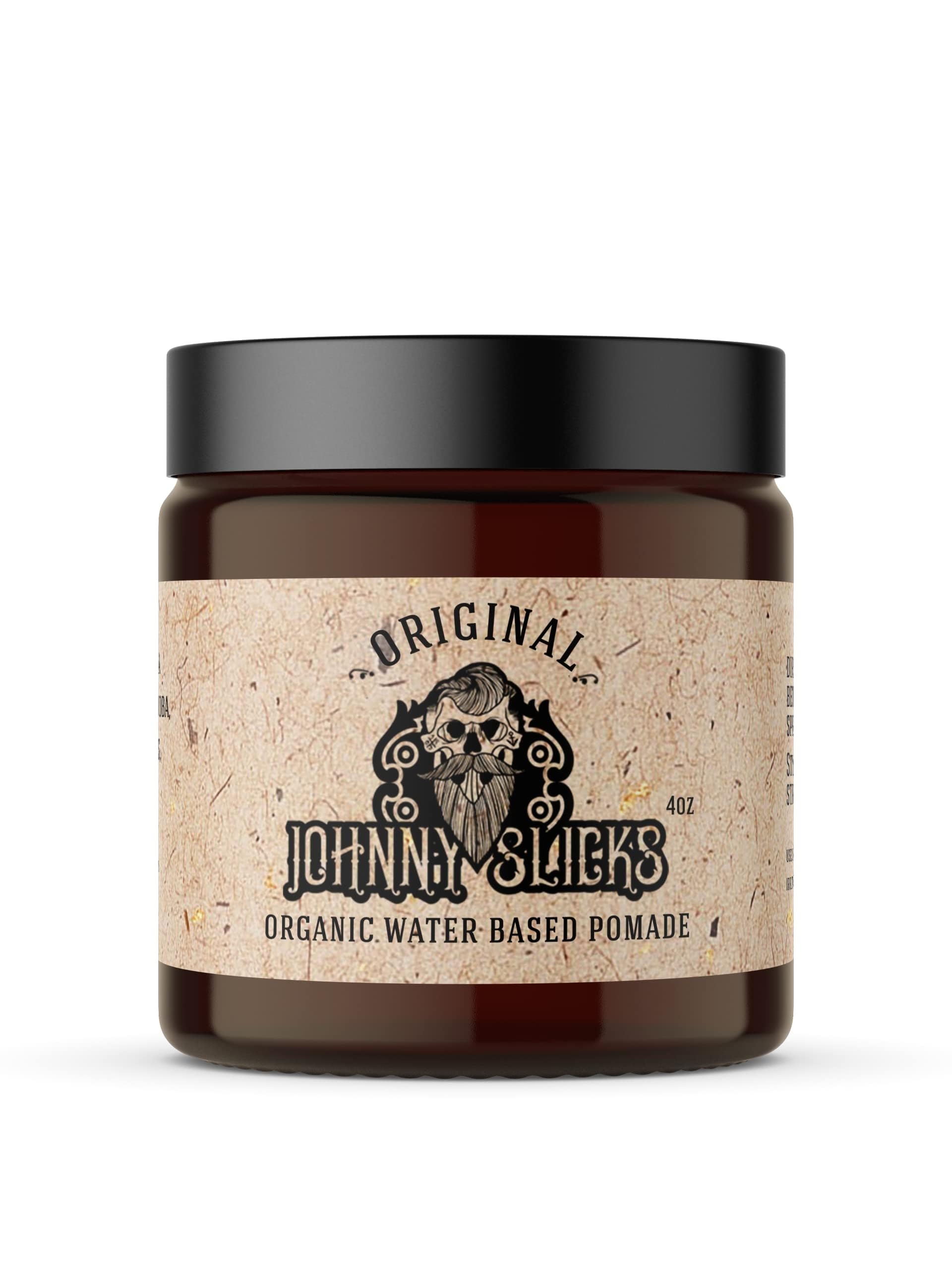 Johnny Slicks Water Based Pomade | Strong Hold, High Shine, Organic Styling for Men | Promotes Healthy Hair Growth & Helps Hydrate Dry Skin (Original, 4 Ounce) US Made, Veteran Owned