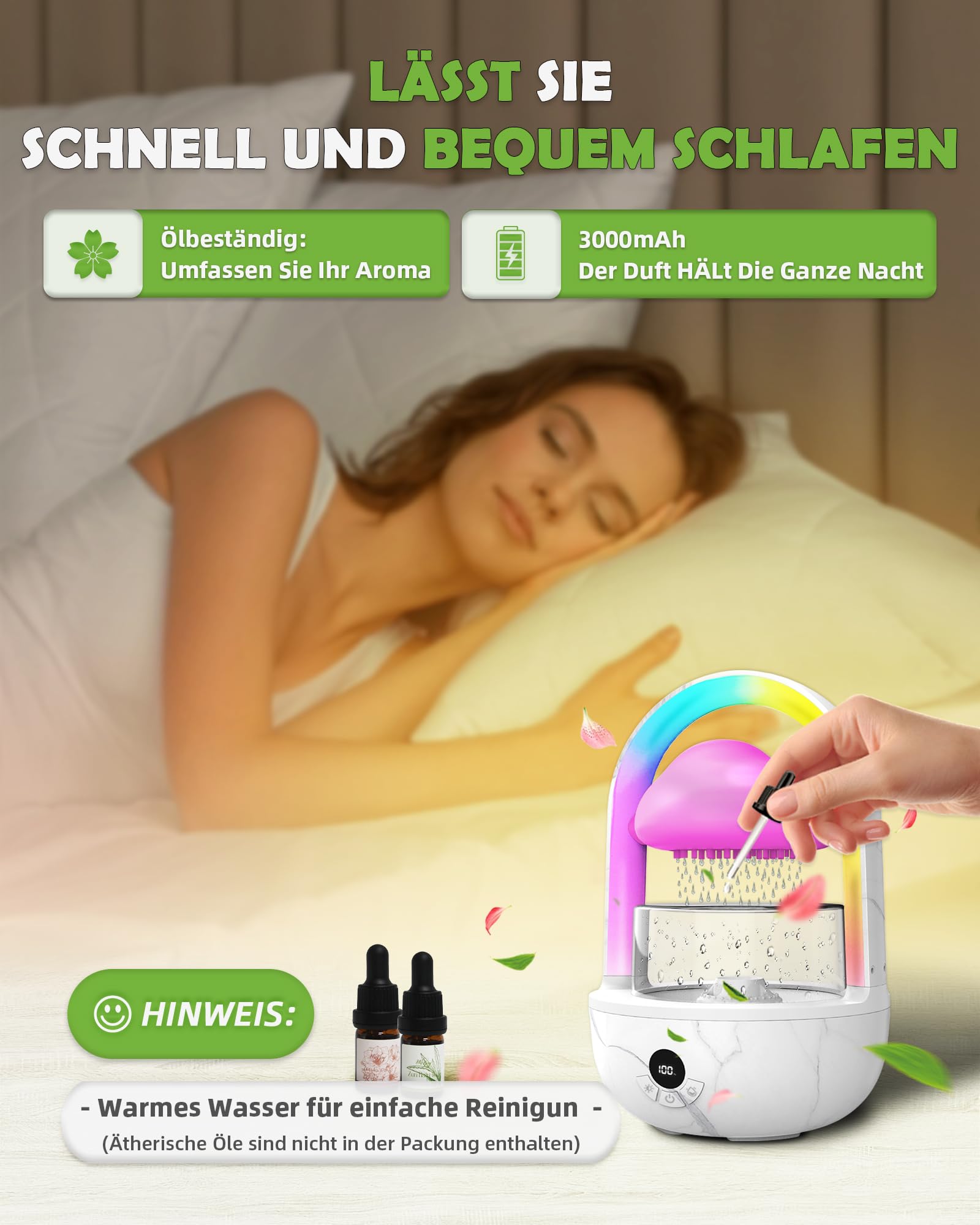 Regenwolken Luftbefeuchter Mit Regenbogenlicht, Weljoy Humidifier Mit Exklusive APP, Luftbefeuchter Schlafzimmer Mit Marmortextur & 7 Farben LED-Lichtern, Raumbefeuchter Für Schlafen/Entspannung