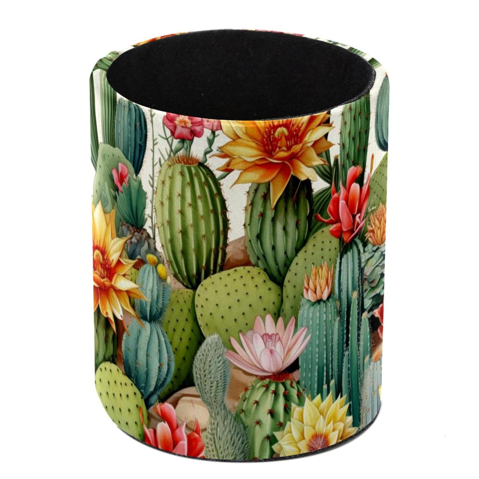 FWJZDSP Pencil Pen Holder Cup, Desk Accessories Holder, Makeup Brush Storage Organizer, Green Cactus Plants Desktop Stationery Organizer for Office School Home Supplies