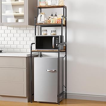 Mini Fridge Stand with Storage, 3-Tier Microwave Stand Shelf, 68" H Bakers Rack for Kitchen, Over Fridge Storage Organizer, Freestanding Shelving Unit for Dorm Apartment Pantry, Heavy Duty Metal Frame