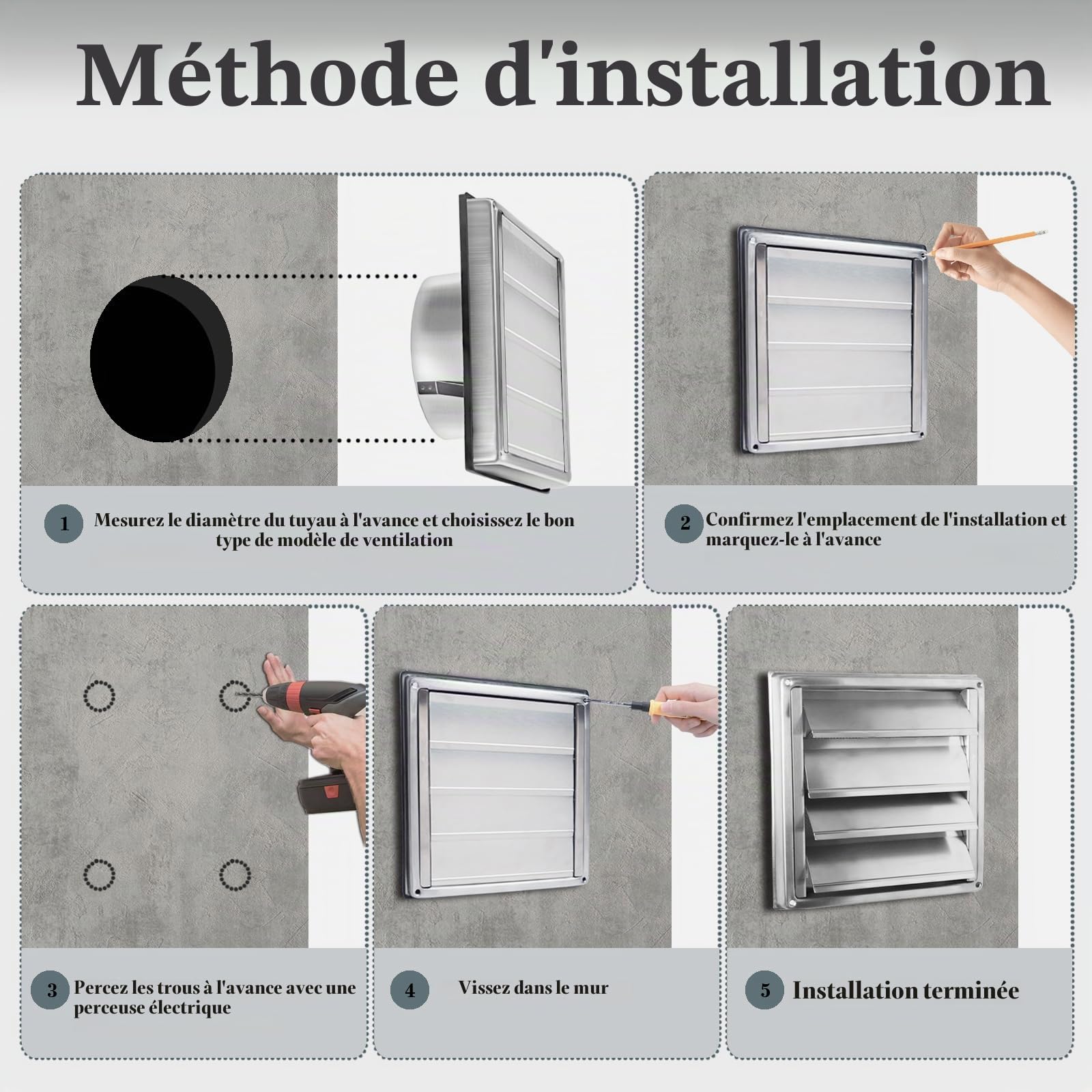 150mm Grille de ventilation, 304 inox Clapet anti-retour Grille de protection contre les intempéries, Grille de ventilation avec moustiquaire,Aeration INOX, pour tuyau VMC et gainage etc
