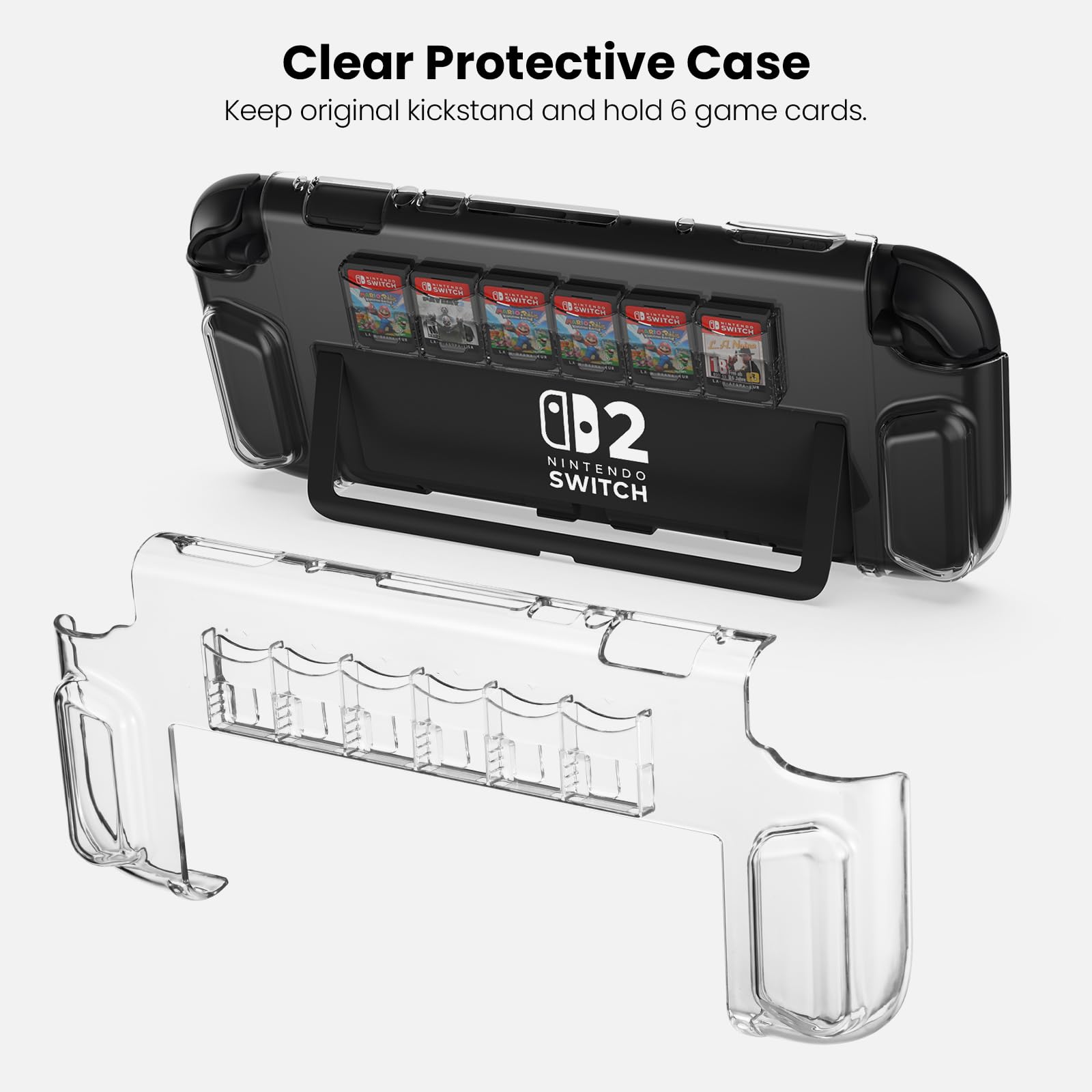 ByDiffer Custodia per Nintendo Switch 2 Accessori Kit 14-in-1 con 2 Pellicole Protettive, 1 Cover Trasparente PC, 6 Cappelli Joystick, 1 Cassa della carta del gioco, 1 Custodia Protettiva, Nero