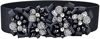 LONFENN I Fiori Fatti A Mano Sono Larghe Cinghie Elastiche E Gli Accessori Vestono Il Cinturino della Cintura Nera con Cintura Decorativa Intarsiata di Diamanti Nero 70Cm*6Cm