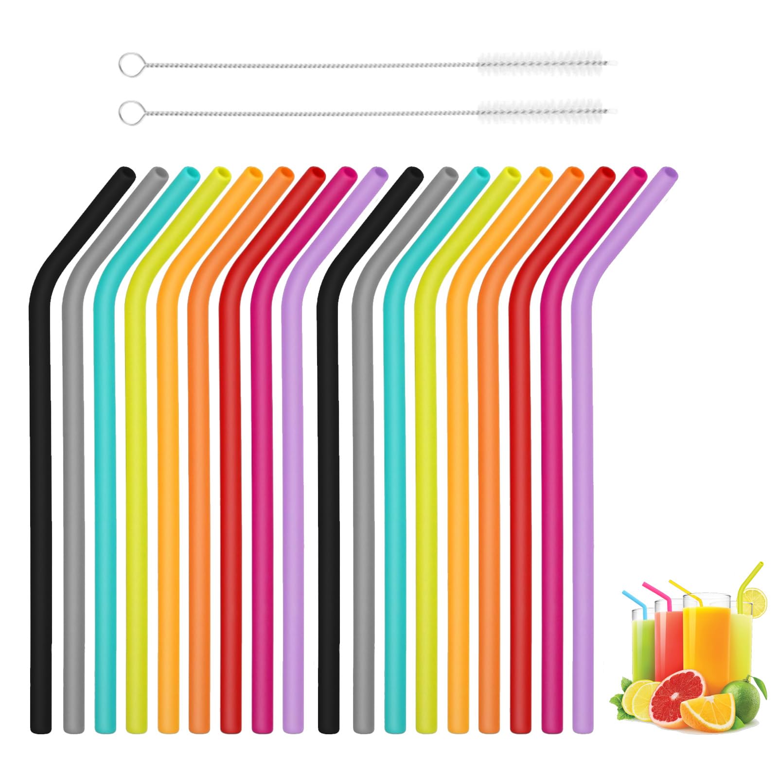 18 Pezzi Silicone Cannucce Riutilizzabile, 2 Spazzole, Cannucce in Silicone, Colorato Ecologico Cannuccia per Adulto Bambini, Cannucce Lunghe Utilizzabili per Caffè, Bevande, Cocktail
