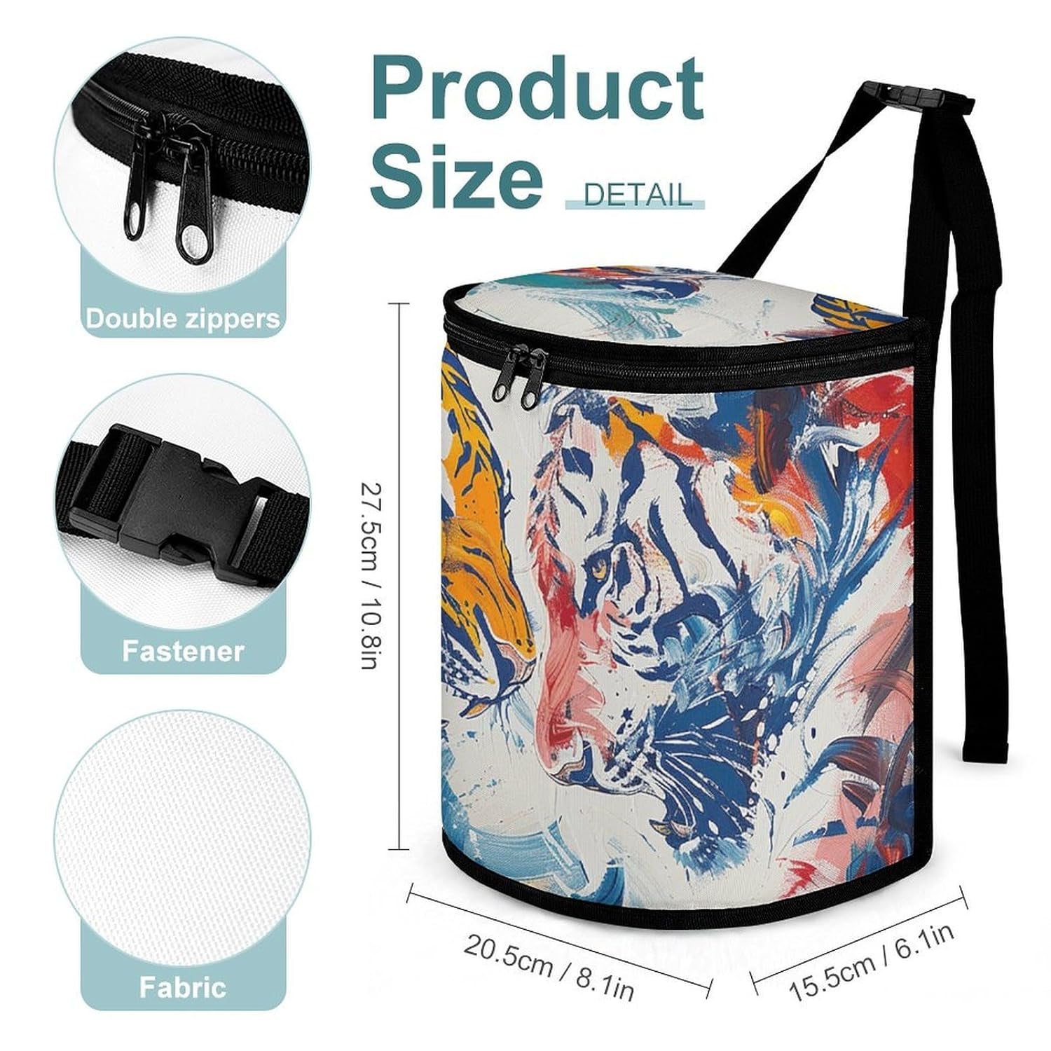 MUSM Leakproof Car Trash Can 2.5 Gallon, Durable Automotive Garbage Bag with Waterproof Liner, Two Tigers Painting Trash Bag for Car, Truck, RV & Bathroom